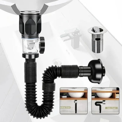 Stainless Steel Basin Drain Pipe Set Odor Proof Wall Mount Drainage for Kitchen Bathroom Sink with Strainer Basket Accessories ﻿