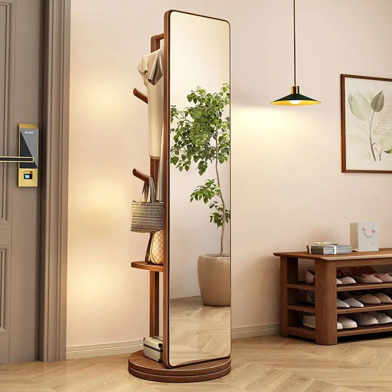 Solid wood dressing mirror full body mirror home rotatable fitting mirror floor mirror with hanger integrated bedroom mirror
