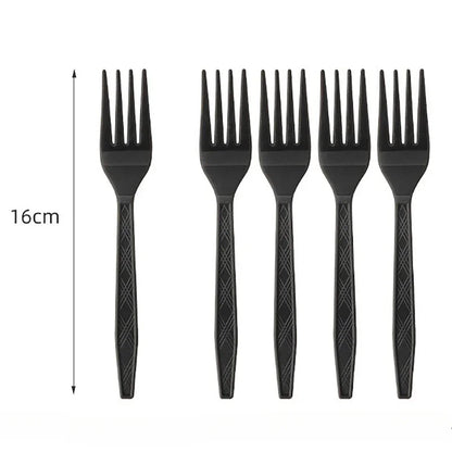 Disposable Tableware Solid Black Theme Birthday Party Paper Napkins Cups Plates Tablecloths Knife Fork Spoon Party Decorations