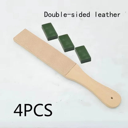 Double Side Leather Strop for Knife Sharpening Stropping Block Kit with Polishing Compound Knife Sharpening Double Side