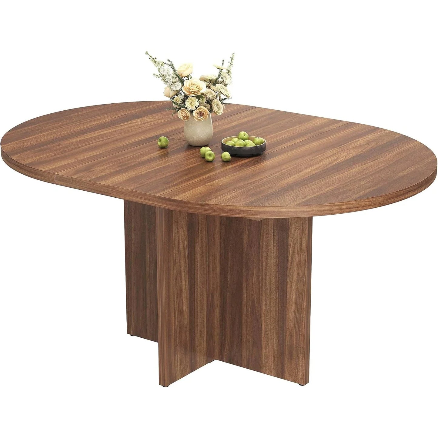 Extendable Round to Oval Dining Table For 4-8, Modern Expandable Kitchen Table With Removable Leaves, Space Saving Dinner Table