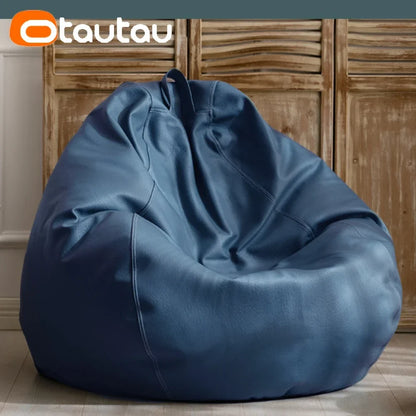 OTAUTAU 4ft Big Faux Leather Bean Bag Cover Without Filler Outdoor Beanbag Chaise Lounger Pouf Salon Game Movie Sac Puff DD004
