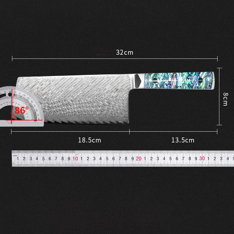 7.3 Inch Slicing Knife 73-layers Damascus AUS-10 Steel Blade Sharp Chef Cleaver Kitchen Knives Hexagonal Abalone Shell Handle