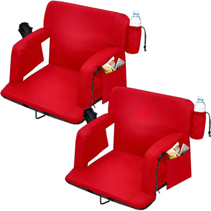 2 Pcs Portable Reclining Stadium Seat Chair with Padded Backrest & Adjustable Armrests for Bleachers,Games,Outdoor Camping