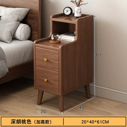 Modern Minimalist New Chinese Style Compact Narrow Bedside Table Nightstand Solid Wood Storage Drawer Bedroom Home Furniture