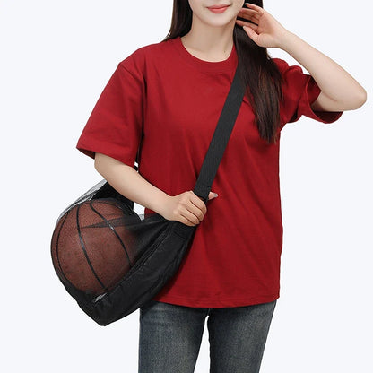 Single Ball Bag with Zipper Pocket Mesh Ball Storage Bag Sport Equipment Drawstring Sling Storage Net Carrying Basketball