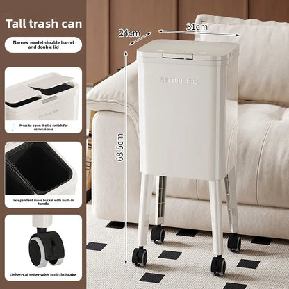 Large Capacity Kitchen Trash Can Lid Automatic Touchless Step Pedal Tall Rolling Wheels No Bend Home Household Bolsas Basura