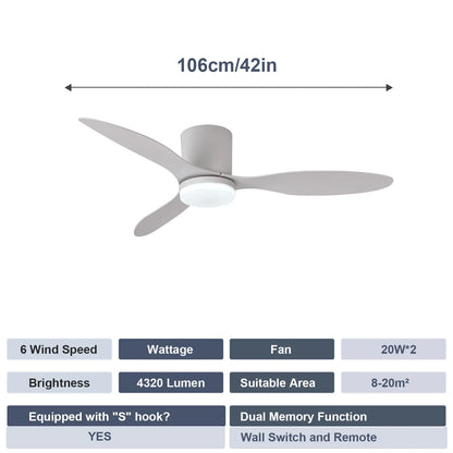 Modern Silent Led Ceiling Fan Lights DC Motor 6 Speeds Timing Fans Loft Remote Control Fan With Lights Bedroom Dining Room