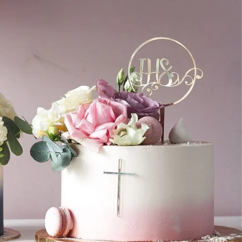 Ins Cross Christ Birthday Cake Topper Gold Acrylic Dove Cross for Eucharist Baby Baptism Party Cake Toppers Dessert Decoration