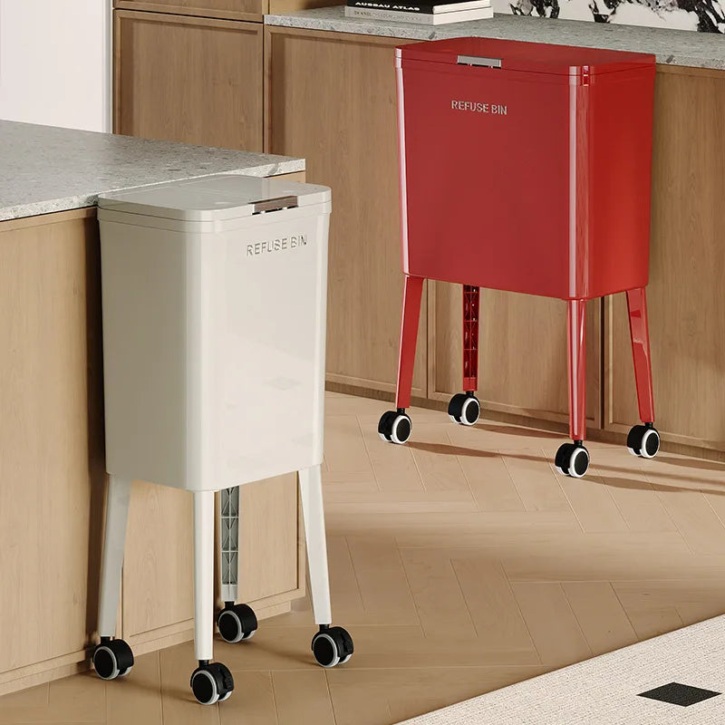 Large Capacity Kitchen Trash Can Lid Automatic Touchless Step Pedal Tall Rolling Wheels No Bend Home Household Bolsas Basura