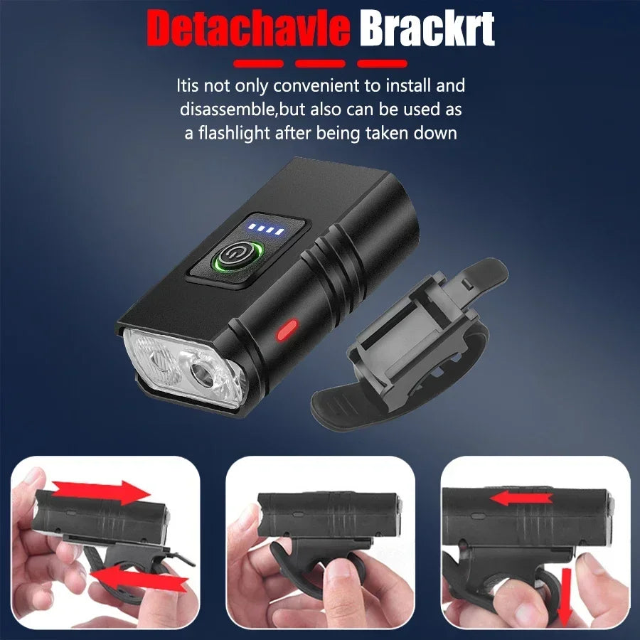 Bright Bicycle Light T6 LED Front USB Rechargeable MTB Mountain Bicycle Lamp 1000LM Bike Headlight Flashlight Cycling Scooter