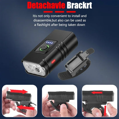 Bright Bicycle Light T6 LED Front USB Rechargeable MTB Mountain Bicycle Lamp 1000LM Bike Headlight Flashlight Cycling Scooter