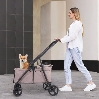 Foldable Dog Stroller Portable Dog Buggy 4 Wheel Pet Stroller Pushchair Travel Carriage Stroller Cart with Fashion  bag