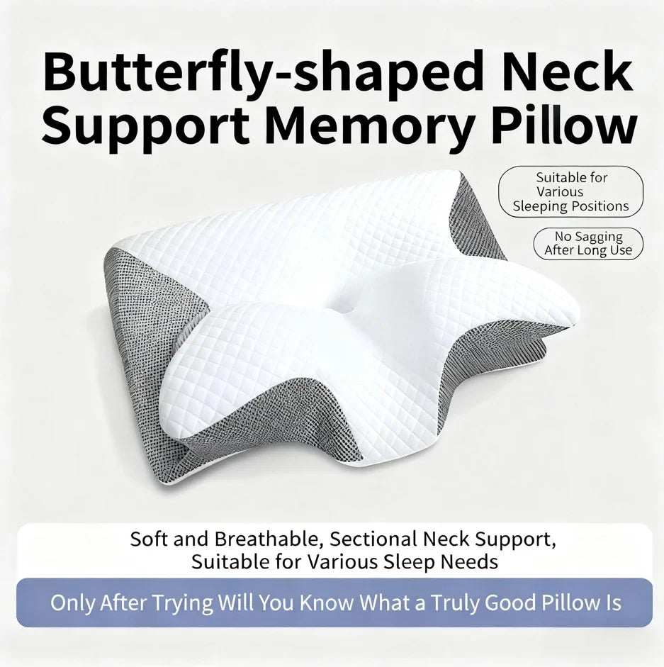 Memory Foam Pillow for Cervical Spine Protection, Slow Rebound, Butterfly Shaped Ergonomic, Multifunctional Side Sleeping Pillow