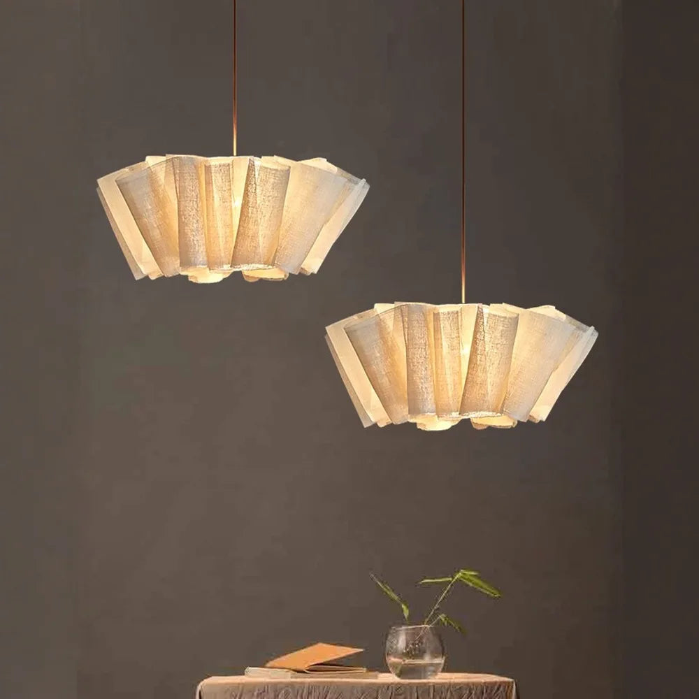 Wabi Sabi Pleated Pendant Light Nordic Linen Fabric Chandelier  For Living Room Study Clothes Shop Restaurant Decoration Light
