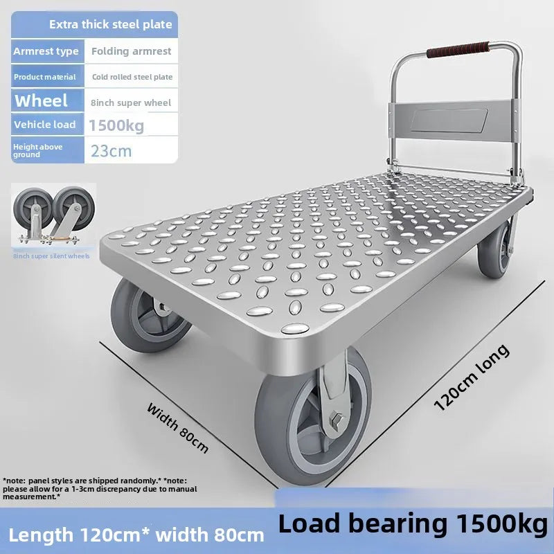 Steel plate pulling trolley trolley trolley handling thickened foldable portable silent trailer pulling flat truck