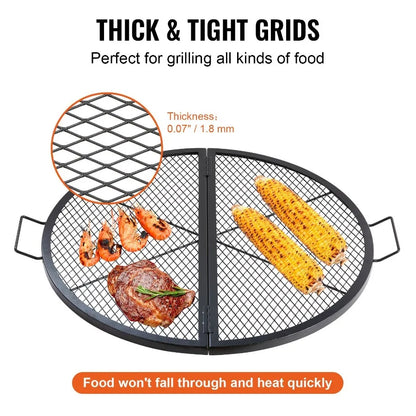 Foldable Round Cooking Grate for Outdoor Party Heavy Duty Steel Fire Pit Grill with Handle and Support X Wire 36 Inch Black Por