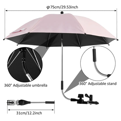 Universal Baby Stroller Umbrella UV Sun Rain Protection Parasol 360° Adjustable Sunshade Patio Beach Chair Umbrella Rainproof