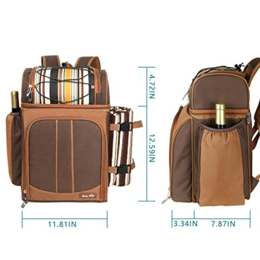 Picnic Basket Backpack for with Insulated Leakproof Cooler Compartment Wine Holder Fleece Blanket Cutlery Set Wedding Gifts for