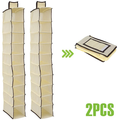 10 Layer Shoe Box Storage Hanging Bag Non-Woven Fabric Hanging Shoe Shelves Collapsible Wardrobe Storage Organizer for Shelves
