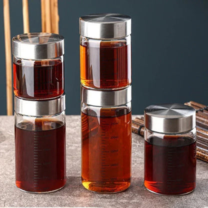 100-500ml Glass Bottle with Scale High Borosilicate Heat-resistant Glass Seal Jar Kitchen Seasoning Spices Storage Bottle Gadget