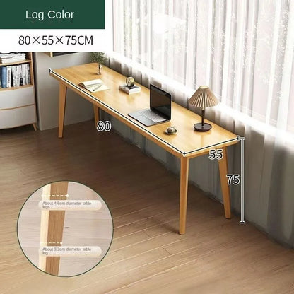 Double desk with solid wood legs, long and simple, for home use, near a window or wall, narrow table/workbench