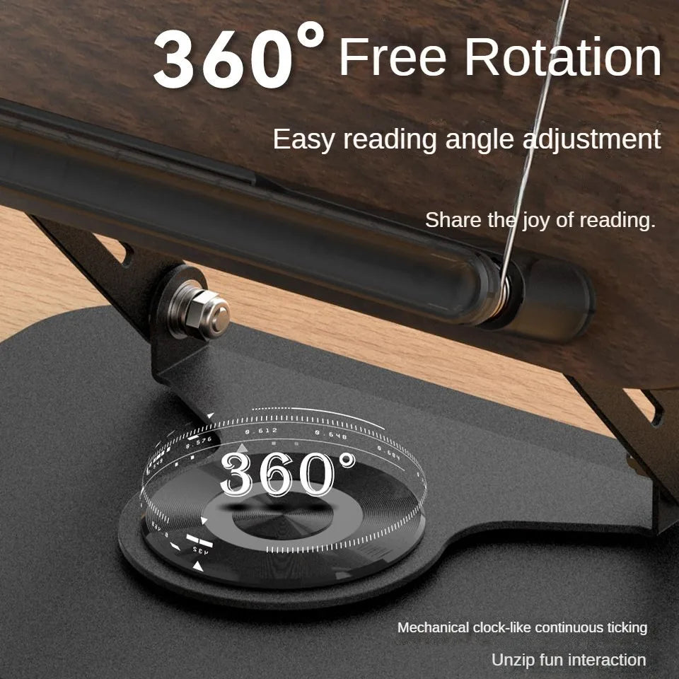Book Stand for Reading Adjustable Book Holder with 360° Swivel Foldable Cookbook Stand Textbook Stand for Music Scores Recipe