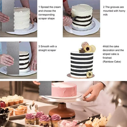 1 Piece Stainless Steel Cake Scraper Metal Cake Scraper Smoother Double Sided Patterned Edge Cake Decorating Comb YY126