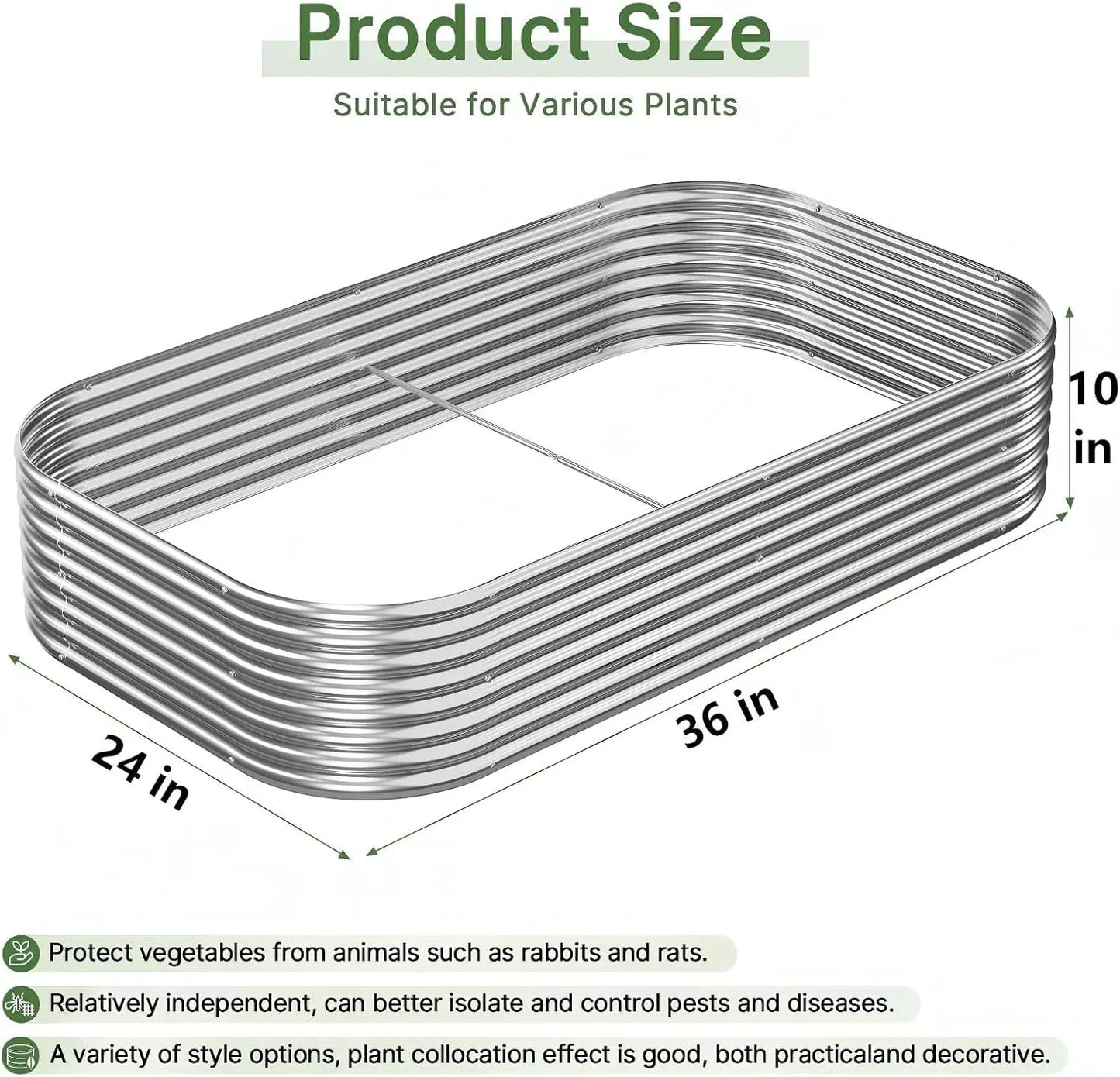3-Piece Galvanized Steel Raised Garden Bed, Outdoor Metal Planter Box for Vegetables and Flowers, 3x2ft Size