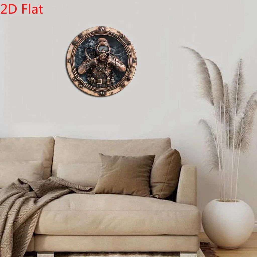 Metal retro diver pattern sign 2D home decor window and porch decor room and wall art bedroom office living room coffee