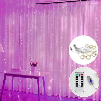 3M LED Curtain Garland Fairy String Lights Christmas Holiday Party Wedding Decoration USB Remote 8 Modes Waterfall Lighting