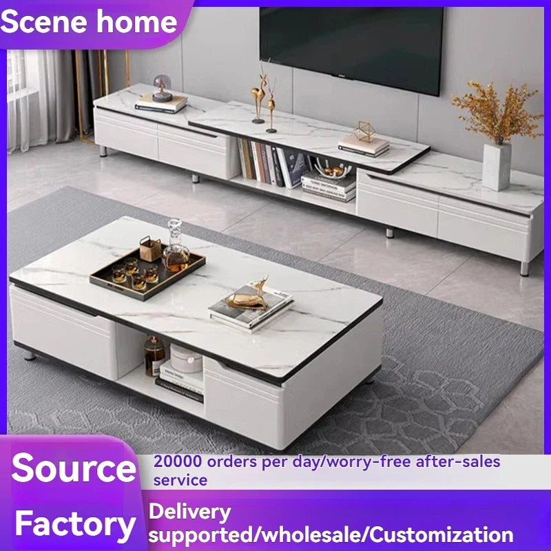 Modern minimalist living room household TV cabinet, floor standing retractable TV cabinet, coffee table, tea table combination