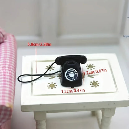 1 Piece of 1:12 Miniature Food and Play Scene Model, Mini Phone Model, Alloy Retro Rotating Phone, Doll House Furniture, Toys