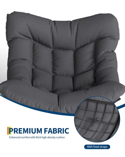 Oversized Papasan Rocking Chair With Ottoman, Outdoor Lounge Egg Rocker For Porch Balcony Backyard, Heavy Duty 450lb Capacity