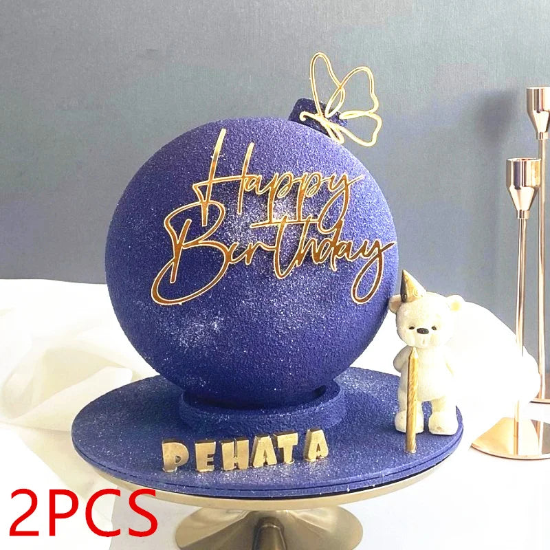 New side acrylic Happy Birthday Cake Topper Red gold combo Kids Party Cupcake Toppers For Baby Shower Gift Dessert Decoration