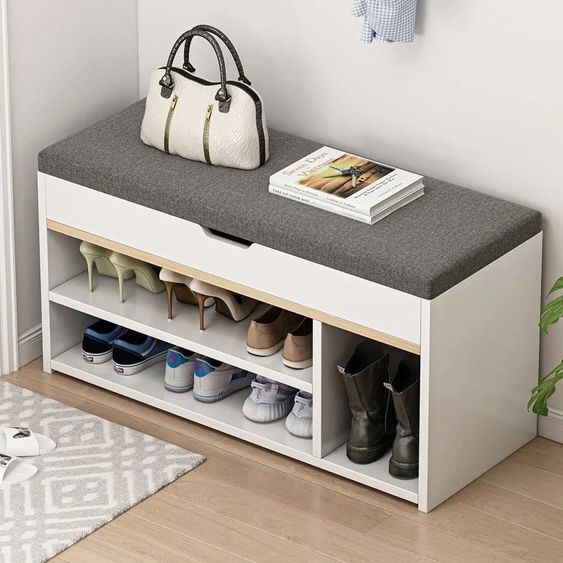 Entrance panel entrance, entrance hall, shoe wearing stool, entrance for sitting, long stool, shoe cabinet, shoe rack integrated