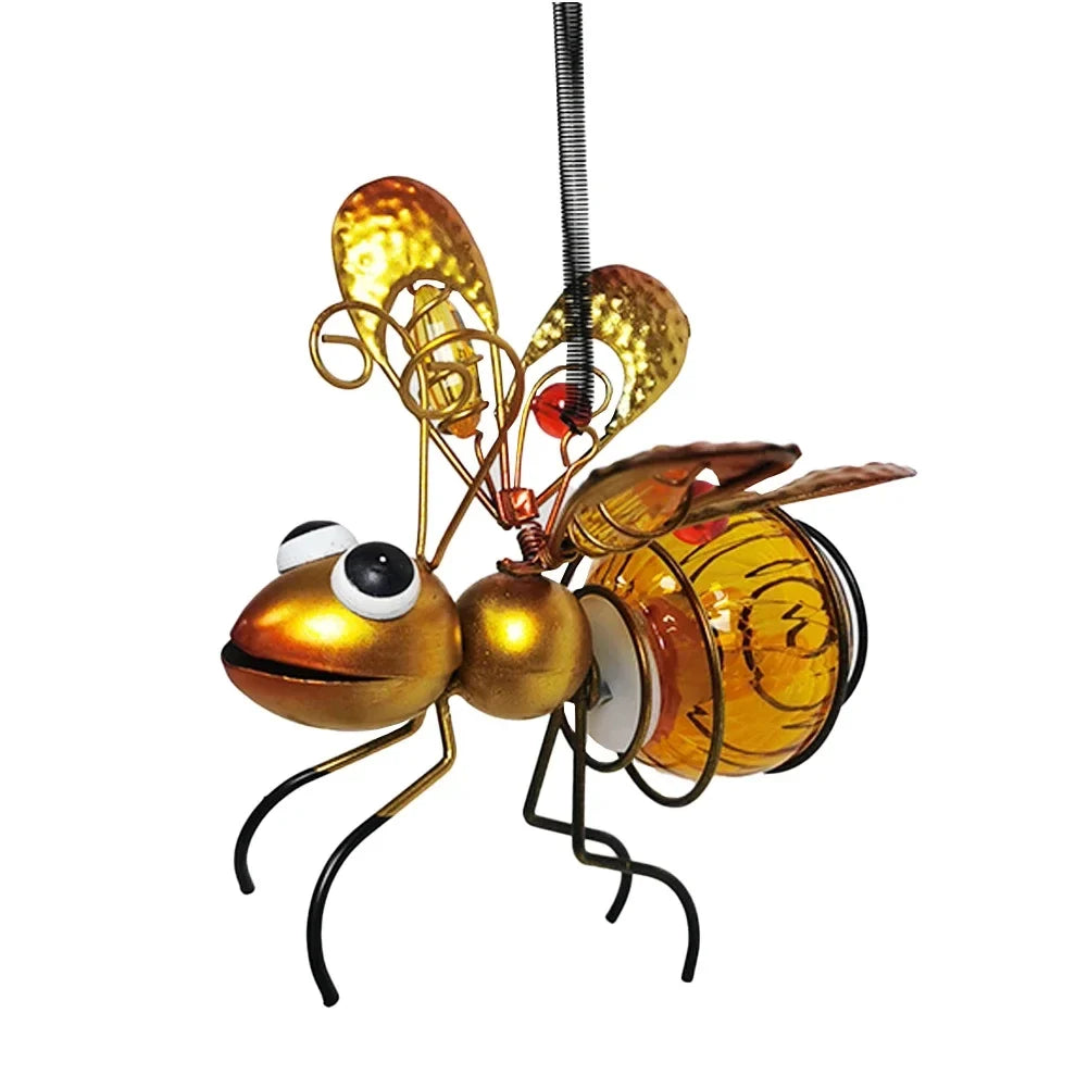 Solar Powered Hanging Bug Light Metal Hanging Flying Insects Lamp Garden Bug Light Ornament for Outside Lawn Decor