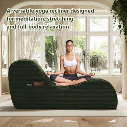 Corduroy Yoga Sofa - All Sponge Filled Stretching Lounge Chair with Side Pocket for Home Fitness & Relaxation