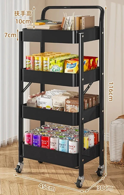 Foldable Multi Tier Rolling Trolley Organizer Cart Kitchen Home Bedroom Books Snacks Portable Storage Cart Wheels Furniture