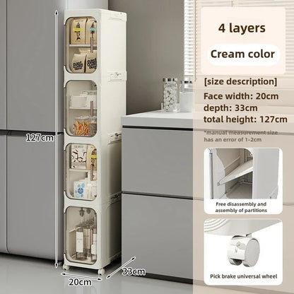 Household bathroom narrow seam storage cabinet, multifunctional foldable with wheels, dust-proof and crevice storage cabinet