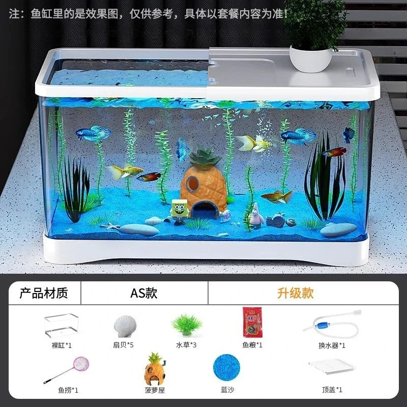 Fish tank living room new transparent filter oxygen generator desktop landscaping ornament with light strip ecological fish tank