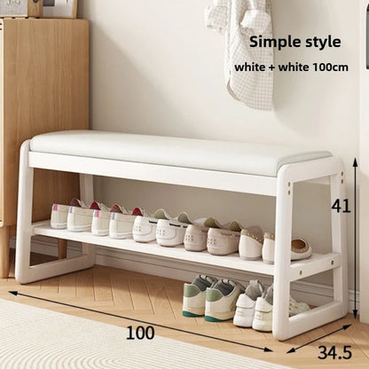 Teng woven shoe changing stool, entrance door, home door, multi-layer storage, solid wood, can sit on shoe stool