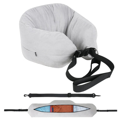Travel Neck Pillow with Fillable Clothing U-Shaped Pillowcase, Extra Storage Bag, Velvet Neck Pillow Cover for Airplane Travel