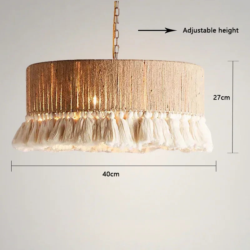 Bohemian Vintage Hemp Rope Pendant light E27 Tassel Cage Chandelier with Dining Room Kitchen Island Farmhouse Rest hanging light