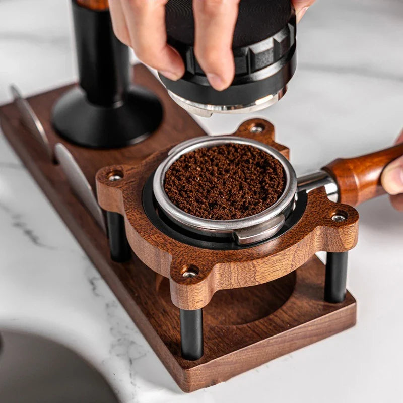 51/53/54/58mm Wood Espresso Tamper Station Stand Portafilter Holder Filter Screen Holder Espresso Tamping Storage Rack Barista