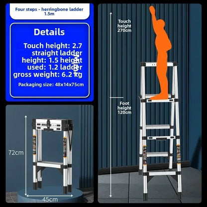 Stainless steel telescopic ladder thickened straight ladder folding herringbone ladder portable household ladder