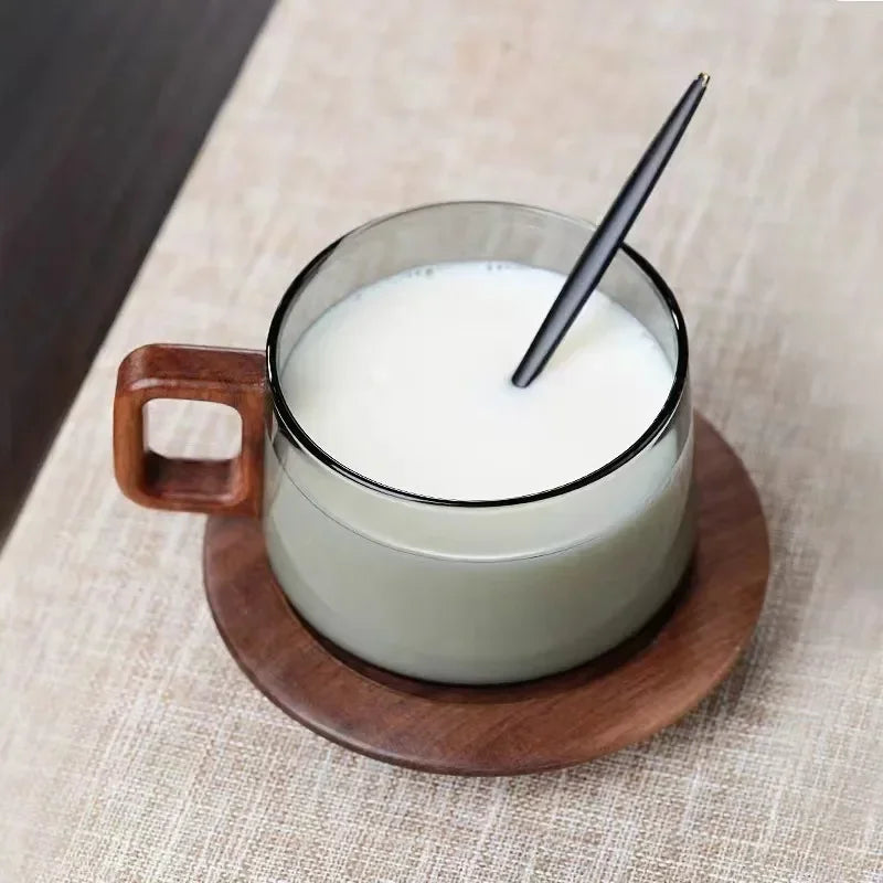 200ml Glass Tea Cup with Filter and Wooden Handle High Borosilicate Glass Teacup Home Office Tea Separation Mug Kung Fu Tea Set