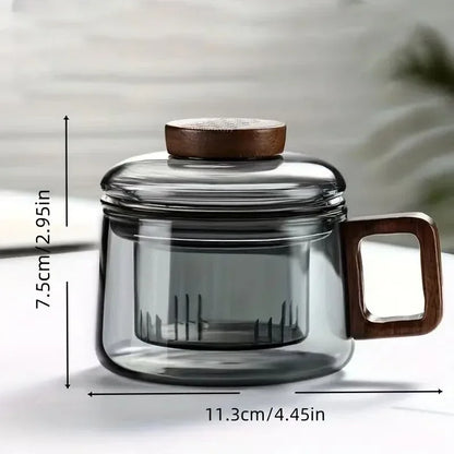 200ml Glass Tea Cup with Filter and Wooden Handle High Borosilicate Glass Teacup Home Office Tea Separation Mug Kung Fu Tea Set