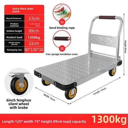 Steel plate pulling trolley trolley trolley handling thickened foldable portable silent trailer pulling flat truck