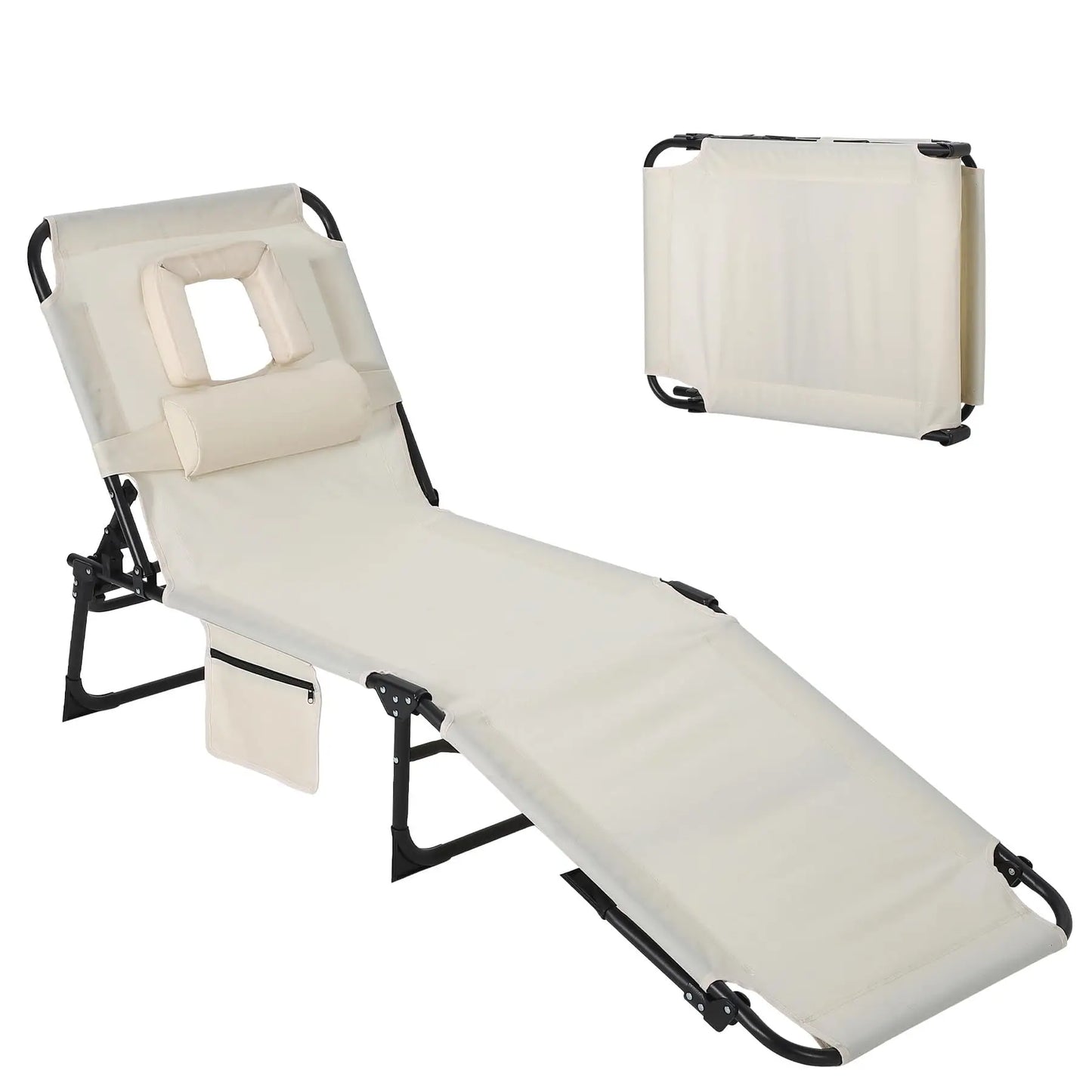 Folding Tanning Chair With Face Hole Portable Face Down Beach Lounge Chair 5-Position Adjustable Outdoor Pool Patio Chaise